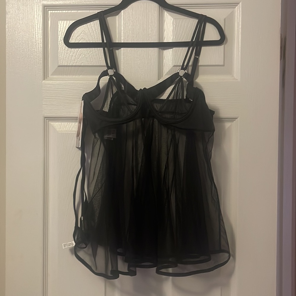 NWT Shirley of Hollywood Black Sheer Teddy & Thong (2X)